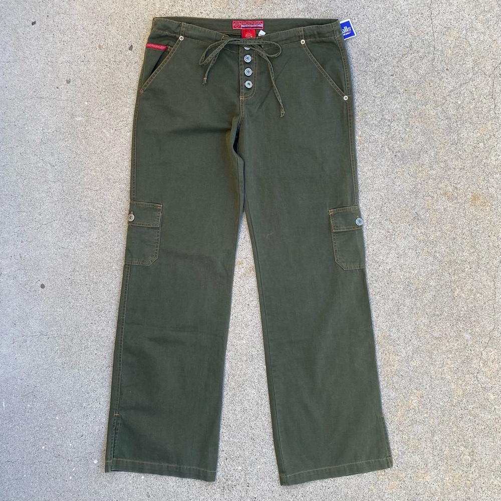 Vintage Y2K Cargo Wide Leg Pants Hot Kiss Size 9 Green Low Rise VTG 90s NWT